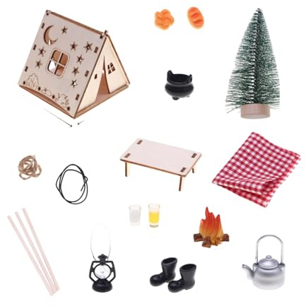 Pocoiau Kinder Basteln Holzzelt Sets Mit Zubehör Puppenhaus Outdoor Camping Szenen Requisiten Für Kreative Malaktivitäten Versorgungsmaterial Puppenhaus Miniatur Camping Szenen Set