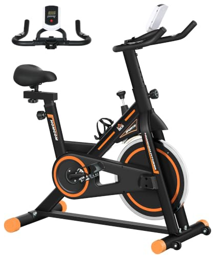 HOMCOM Heimtrainer für zu Hause, leiser Indoor-Fitness-Trainer mit LCD-Bildschirm, einstellbarer Widerstand, einstellbarer Lenker und Sitz, stationär zu Hause, Belastung 120 kg, schwarz und orange