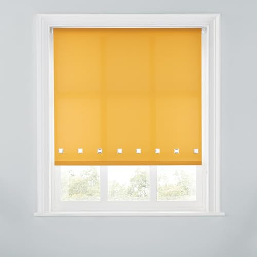 Trimmable Square Eyelet Roller Blind - 4FT - OCHRE - 120cm(W) x170cm(L) | Polyester Light-Filtering Roller Blind, Trim-To-Size for a Custom Fit, Brackets Inc, Ideal for Bedrooms, Kitchens & Lounges