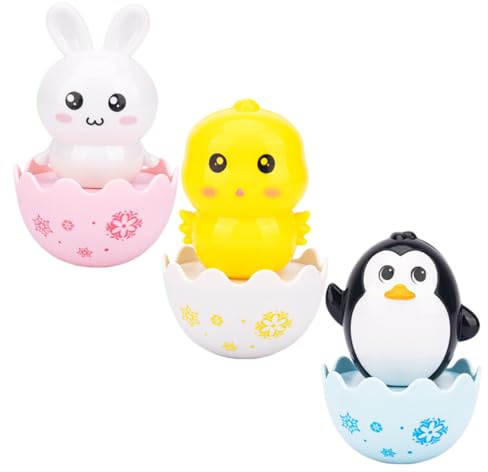 HONITANO 3 Stück Stehaufmännchen aus Stoßfestem Material mit Bunten Cartoon Motiven Pädagogisches Greif und Motorikspielzeug für Kleinkinder zur Frühkindlichen Entwicklung