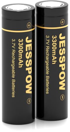 3.7 Volt Pilas Recargables, 3300mAh Top Plana Recargable Batería Adecuado para Linternas, Cámaras, Ventiladores Pequeños (2Pcs)