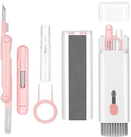 7 in 1 Tastatur Reinigungsset Alles in Einem Handy Laptop Reinigungsset, Kopfhörer für AirPods 1/2/3/4/Pro 2/3, Handys, Kamera,iPad,Tastatur, Ohrhörer Rosa und Weiß