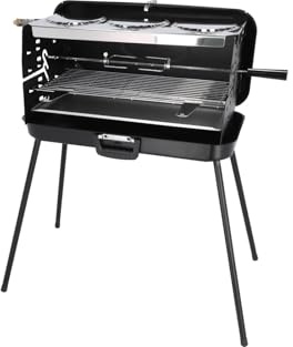 BERGER | Barbecue a Gas Portatile 3 Fuochi 5 kW – Barbecue da Campeggio con Piano Cottura e Griglia 54×24 cm, BBQ a Gas Propano 30 mbar con Spiedo, Portatile per Camper, Giardino e Picnic
