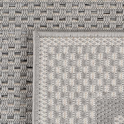 KADIMA DESIGN Terrassenteppich Bordüre Klassisch Wetterfest Pflegeleicht Waschbar Strapazierfähig Robust Grau 80x150 cm Terrasse Garten Fußbodenheizung geeignet Oeko-TEX | VENTOUX
