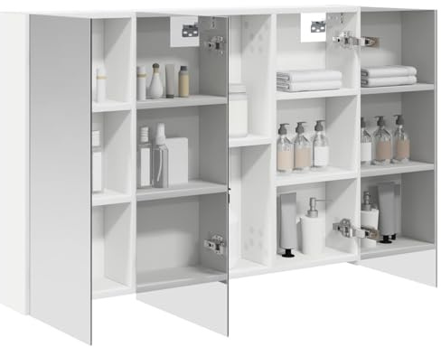 vidaXL Badezimmerspiegelschrank Weiß 100 x 14,5 x 70 cm Holzwerkstoff, Badezimmer Aufbewahrung, rechteckiger Schrank, modernes Design, platzsparender Wandspiegel, verstellbares Regal, Organizer