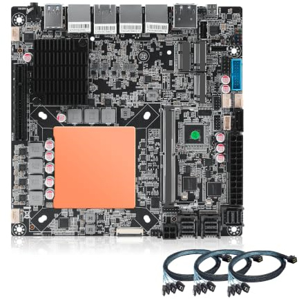 SJRC 12 Bay NAS Motherboard Mini ITX, Core Ultra 5-125H Mainboard with 4x 10GbE 5GbE 2.5GbE LAN, PCIe x8 Slot, USB4 40Gbps, vPro, DDR5 16GB RAM 256GB NVMe SSD, 3x 4-SATA Cables