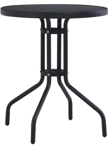 HETFTJN Table de Jardin Ronde 80 cm, Table de Terrasse en Acier et Verre Sérigraphié Noir, Table de Bistrot Extérieure pour Balcon, Cour et Jardin, Hauteur 72 cm