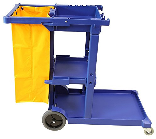 MSU - Carro de Limpieza Profesional Multifunción | Doble Cubos | Bandejas de Papel y Bolsa de Basura Incluidas | Ideal para Hostelería y Comercios, Azul