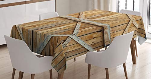 ABAKUHAUS Rustikal Tischdecke, Hölzerne Bauholz-Tür-Planke, Für den Inn und Outdoor Bereich geeignet Waschbar Druck Klar Kein Verblassen, 140 x 170 cm, Braun