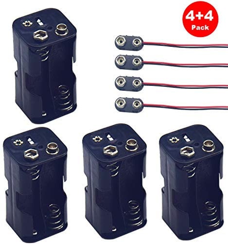 Yosawo 4-Pieces 4 x 1.5V(6V) AA Battery Holder Case,Black Plastic DIY Battery Storage Box with Standard Snap Connector (AAK4)
