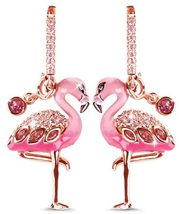 Gnoce Flamingo Ohrhänger Silber 925 Schwarz Feurige Leidenschaft Rose Gold Anhänger Ohrringe mit Zirkonia Schmuck Geschenk für Damen Mädchen Ehefrau Geburtstag