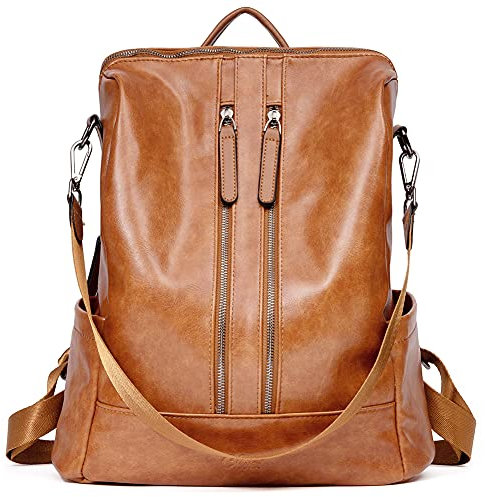 CLUCI Damen Rucksack Mode Leder Schultertasche Elegant Große Reiserucksack Leichter Tasche für Frauen 2 in 1 Ölwachs Braun
