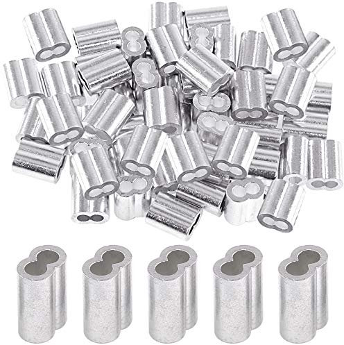 Glarks Lot de 50 manchons à sertir en aluminium 5 mm pour câble métallique et extrémité de câble (50 pièces)