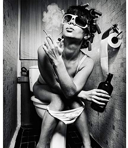 Belle Femme Assise sur Les Toilettes Salle de Bain Décor Photos Bar Wall Art Personnalité Creative Toilette Posters et Impressions 70x90cm / 27.6 x35.4 sans Cadre