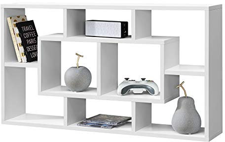 [en.casa] Wandregal Saputit 85x16x48cm Regal mit 8 Ablageflächen Bücherregal Hängeregal Büroregal Retro Matt Weiß