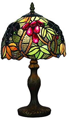 Tokira Tiffany Tischlampe Vintage, E14 Glasmalerei Deko Landhausstil Nachtlicht, Rote Trauben Tischlampe for Schlafzimmer/Wohnzimmer/Kinderzimmer [Ohne Glühbirnen]