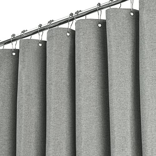 BTTN Grey Shower Curtain, Linen Textured Weighted Mould Proof Resistant Fabric Wet room Shower Curtains, Waterproof Washable Cloth Bathroom Shower Curtain Set with 12 Plastic Hooks (182 x 182cm Drop)