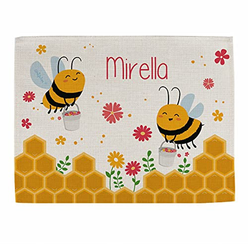 Striefchen® Stoff-Platzdeckchen für Mädchen mit Namensaufdruck - Geschenk zur Einschulung Bienchen Bunt