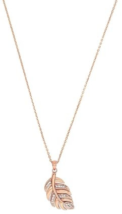 Amor Kette mit Anhänger 925 Sterling Silber Damen Halsschmuck, mit Zirkonia synth., 50 cm, Roséfarben, Blatt, Kommt in Schmuck Geschenk Box, 2022564
