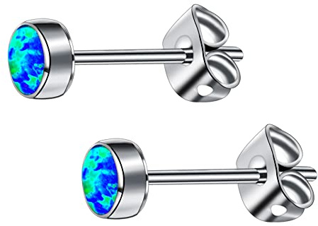 G23 Titan Opal Ohrstecker für Damen Mädchen Hypoallergen Ohrring mit 3mm 4mm 5mm 7mm Geburtsstein für empfindliche Ohren Mode Damenschmuck