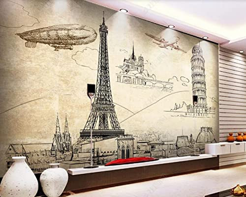 Papier Peint Panoramique Tour De Paris Architecture Nostalgique Papier Peint Intissé 3D Tapisserie Poster Murale Décoration Chambre Salon -LIWALLPAPER- 430x300cm