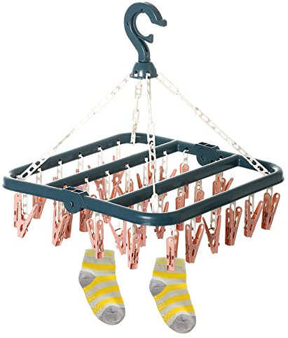 Yngffb Perchero De Calcetines, Perchas On 32 Pinzas para Ropa Interior, Calcetines, Sujetador, Cortavientos, Plegable Estante De Secado De Ropa