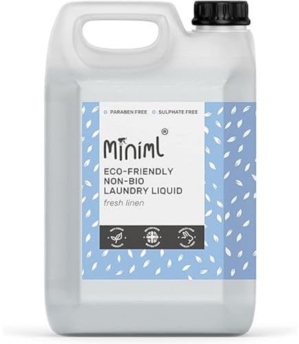 Miniml Eco Laundry Liquid Washing Detergent 5L Refill - Natural Non Bio Fresh Linen Scented Clothes and Fabric Softener for Machine or Delicate Hand Cleaning - 100% Vegan & Cruelty Free (165 Washes)