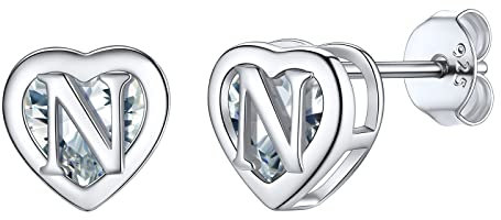 Supcare 925 Silber Ohrringe mit Buchstaben Frauen Initial N Buchstaben Herz Ohrstecker mit Zirkonia Letter Stud Initial Earrings Ohrschmuck Ohr Piercing Accessorie Modeschmuck für Street