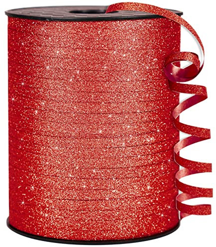 PartyWoo Ruban Rouge - Ruban à Friser et Paillettes pour Emballage Cadeau, Ficelle de Ballons, Noël (1 Rouleau)