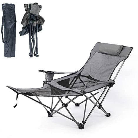 Yadlan Campingstuhl Kleines Packmaß Ultraleicht, Angelstuhl mit FußBank, Karpfenstuhl mit Liegefunktion, Klappbarer Camping-StüHle Faltbar Angelstuhl mit Armlehne, Robust und Stabil