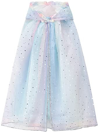 XEPST Kinder Umhang Prinzessin Bunt Cape, Prinzessin Umhang Tüll Umhang mit Kapuze Glitzer Pailletten Cape Halloween Karneval Kostüm Umhang Prinzessin Cosplay Party Kostüm für Mädchen