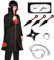 Akatsuki Mantel für Kinder Erwachsener Unisex Cosplay Kostüm, Cosplay Halloween Weihnachten Party Kostüm Umhang mit Stirnband und Ring (Schwarz, 165-185cm)