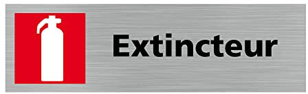 Pictogramme EXTINCTEUR (Q0328). Signalisation Porte - 170 X 50 mm - Autocollant souple ou plaque alu brossé 2mm. - Adhésif aspect aluminium brossé - Adhésif aspect aluminium brossé -