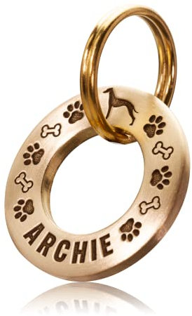 UKR Designs Hundemarke aus massivem Messing oder Edelstahl, mit Rassen-Silhouette und Design-Gravur