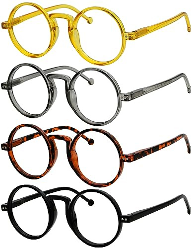 Eyekepper 4er-Pack Übergroße Rund Lesebrille für Herren Damen Vintage Lesehilfe mit Federscharniere +3.00