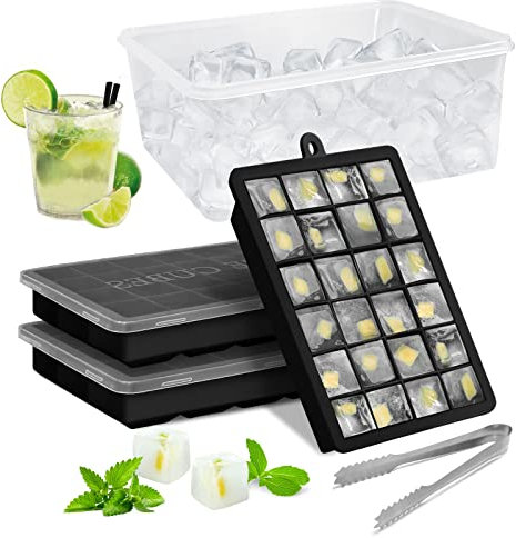 Ice Cube Tray with Lid Silicone Ice Cube Mold 3 Pack Easy Release Flexible Ice Moulds for Freezer BPA Free FDA Approved (Black)
