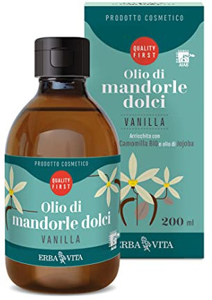 ERBA VITA Olio di mandorle dolci Vanilla arricchito con estratto di camomilla emolliente e lenitivo per la pelle