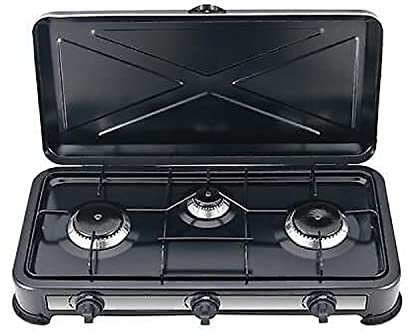 ELETTROFERROITALIA Minerva 3 - Fornello a Gas 3 Fuochi, Acciaio smaltato, Potenza 2.9Kw, 59.5 x 33.5 x 11 cm (NERO)