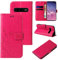 LBH Handy Hülle für Samsung Galaxy S10 Case Handytasche Schmetterling Blumen Flower Standfunktion Schutzhülle Magnet Rundum Schutz 360 Grad Flipcase Cover Pink