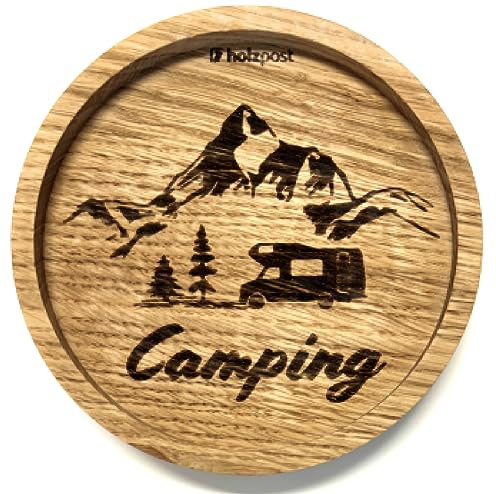 Holzpost - BD848 - Untersetzer aus Eiche - graviert und geölt - d=11,2cm, Camping, Innendurchmesser 10cm, Höhe 1,8cm
