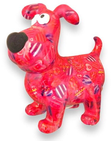 Pomme Pidou Spardose Hund Hugo Herzen Motiv in rosa rot Sparschwein aus Keramik mit Tiermotiv H20,2 x B10,5 x T19 cm farbenfrohe Sparbüchse als Geschenkidee