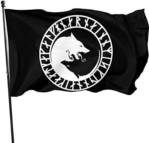351 Gartenfahne 90x150cm, Odin Wikinger Nordischer Wolf Hof Flaggen Lustige Dekorative Fahnen Durable Willkommensflagge, Für Feiertage, Drinnen Und Draußen