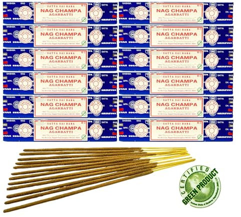 12x Räucherstäbchen Satya Verschiedene Düfte, 20cm | Insgesamt 120 Sticks (Nag Champa)