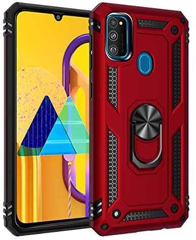 BestST Handyhülle für Samsung Galaxy M21 2021 + HD Displayschutz, Cover für Samsung M21 2021 hülle, 360 Grad Drehbar Ringhalter Handytasche Case Handy Hüllen,Rot