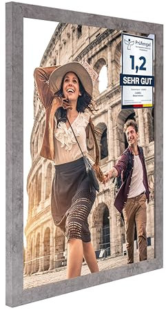 CABBEL Bilderrahmen 30x40 cm, Grau/Beton, stabiles MDF-Holz Rahmen, bruchsicherem Plexi-Glas, zum Aufhängen, ideal für Fotos/Bilder/Collage