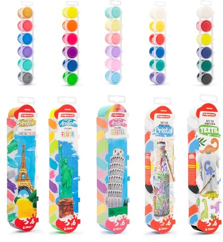 Starplast Pintura Acrílica, Cristal y Textil - 30x25ml, Colores Pastel, Flúor, Metalizados y Para Cristal o Textil, No Tóxicas, Botes de plástico, para manualidades, sobre lienzo.