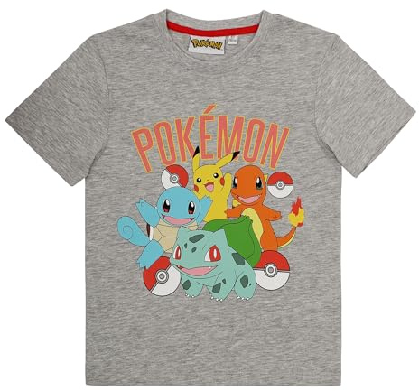 Pokemon T-Shirt Jungen Mädchen Pikachu Poke Shirt (DE/NL/SE/PL, Numerisch, 135, Regular, Grau)