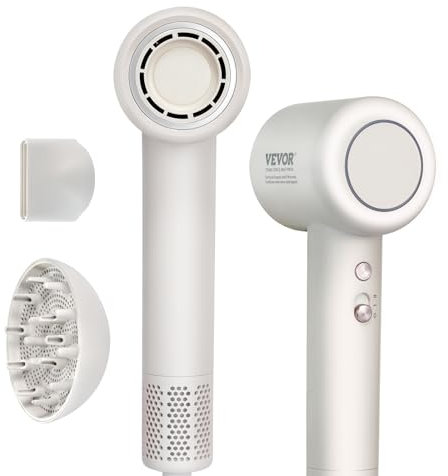VEVOR Secador de Pelo de Alta Velocidad con Motor Sin Escobillas de 105000 RPM 200 Millones de Iones Negativos Luces LED 3 Colores y 2 Velocidades Secador de Pelo Ligero con Boquilla para Viajes Casa