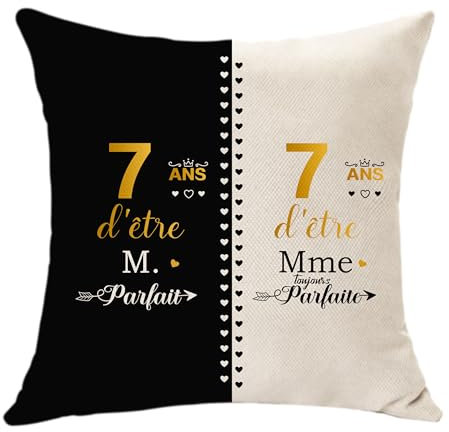 Hasodeo 7 Ans de Mariage Cadeau pour Mari Femme Idée Cadeau pour 7ème Anniversaire De Mariage Couples Famille Pote Amis Saint-Valentin Personnalisée Housse de Coussin Décoration 45 X 45 (7)