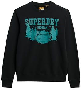 Superdry Herren Outdoors Sweatshirt mit Rundhalsausschnitt und Grafik Nero Schwarz Meliert XL